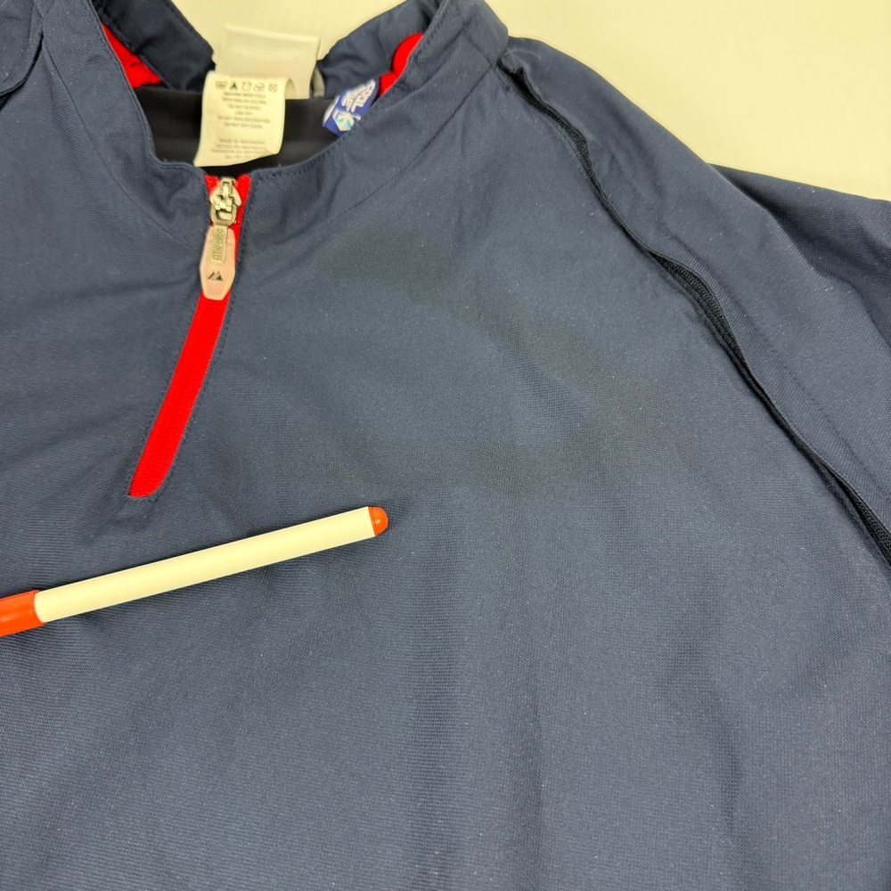 Majestic Cool Base Men's M 1/4 Zip Pullover Blue Red Jacket Removable Sleeves - Picture 10 of 16